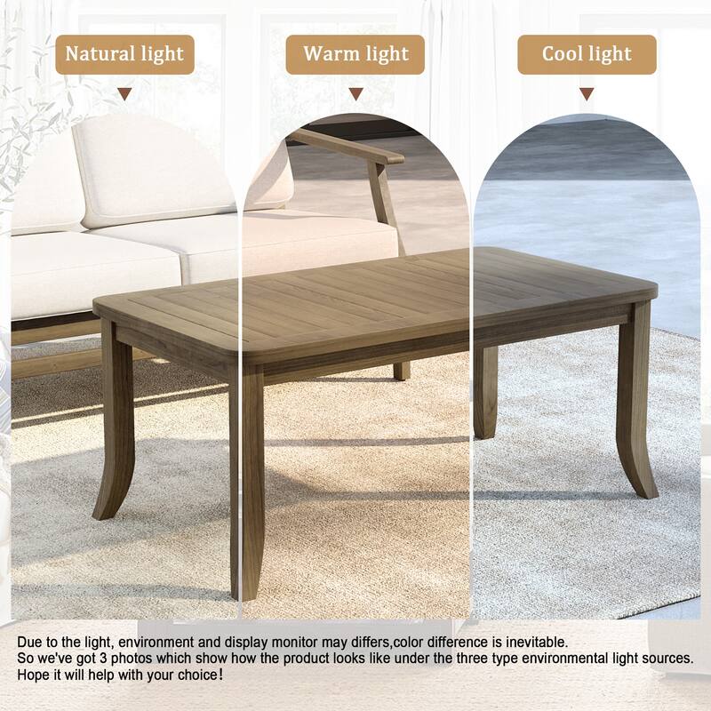 40" W Rectangular Solid Teak Outdoor Coffee Table with Curved Leg