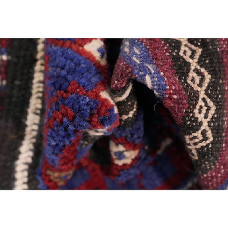 Hand Knotted Oriental 100% Wool Carpet Traditional Tribal Navy Blue & Blues Balouch Runner Rug - 8' 10'' X 2' 1''