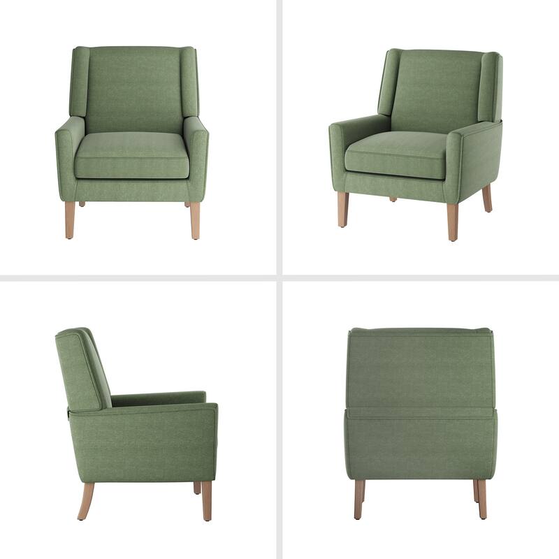 Mid-Century Linen Wing Chair - Tailored Channel Tufting & Walnut Tapered Legs, Compact Accent for Reading Nooks