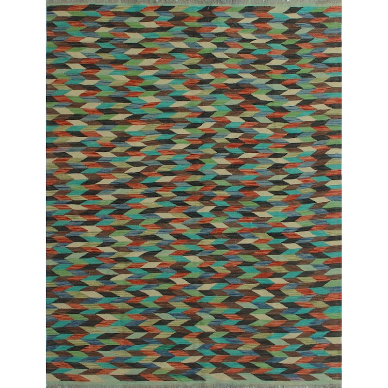 Hand-Woven Winchester Kilim Firth Charcoal/Rust Rug - 5'0" x 6'7"