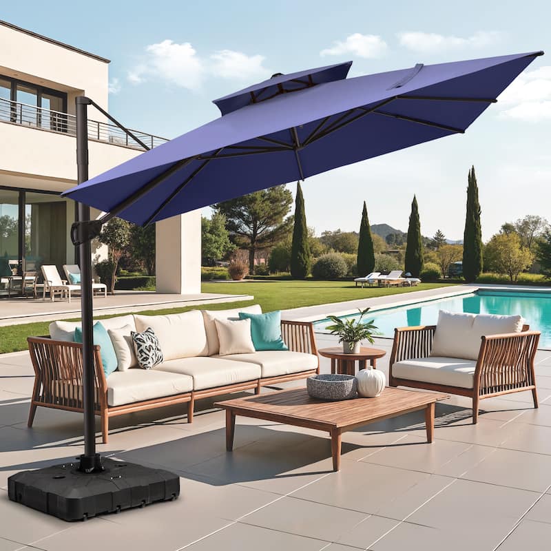 Pellebant 11 ft Patio Cantilever Offset Double Top Umbrella with Base