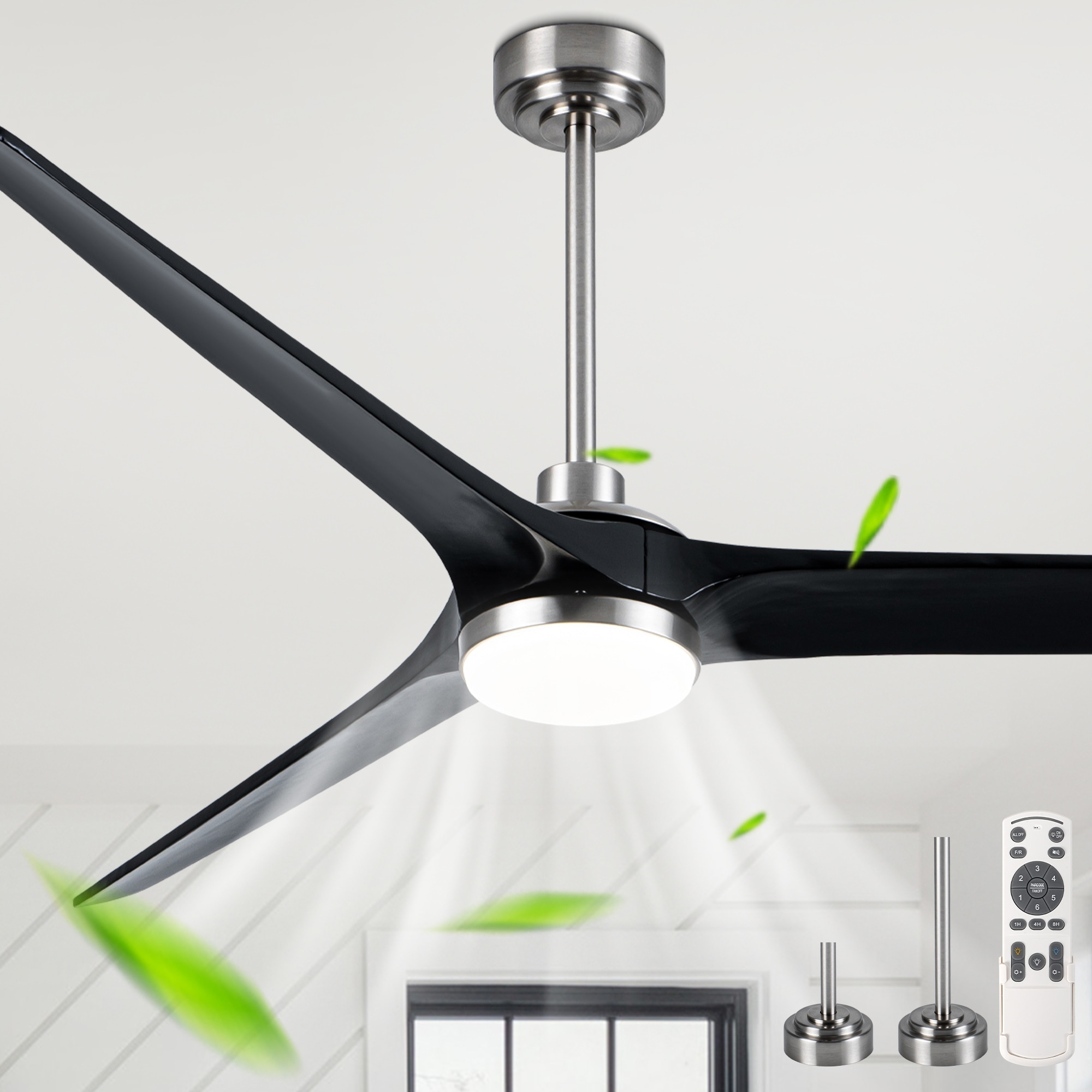 Cusp Barn 72" Indoor/Outdoor Large Ceiling Fan with Lights and Remote, Farmhouse 3-Blade Reversible DC Motor Wood Ceiling Fan