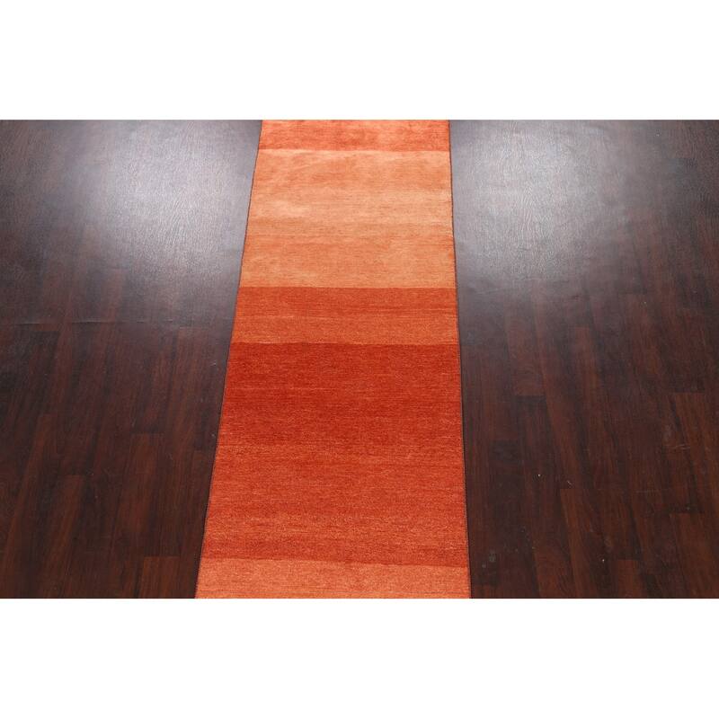 Striped Contemporary Oriental Gabbeh Kashkoli Runner Rug Wool Handmade - 3'1" x 16'6"