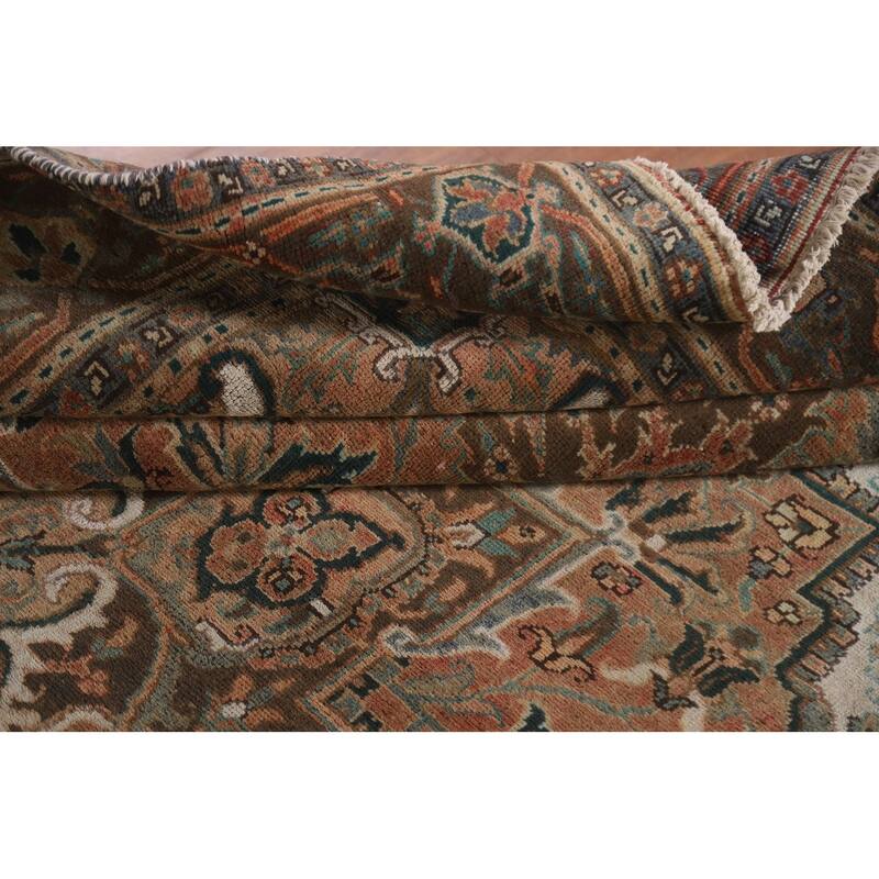 Hand Knotted Oriental 100% Wool Carpet Traditional Floral Oranges & Rust Heriz Area Rug - 9' 9'' X 6' 6''