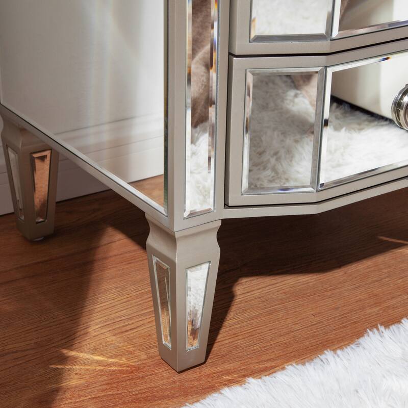 Accent Mirror Glass 3 Drawers Vintage Nightstand End Table