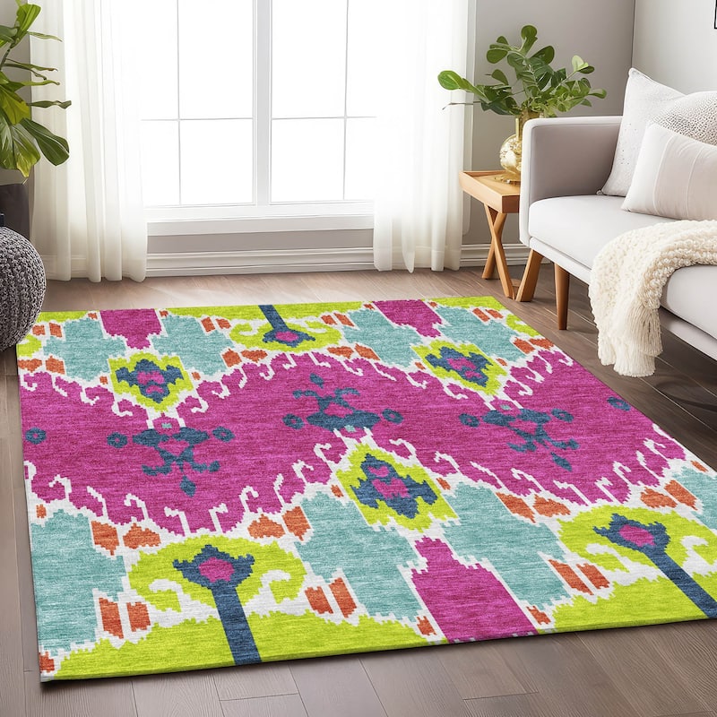 Premium Washable Super Soft Boho Ikat Mayfield Rug - Pink - 9' x 12' - Rectangle