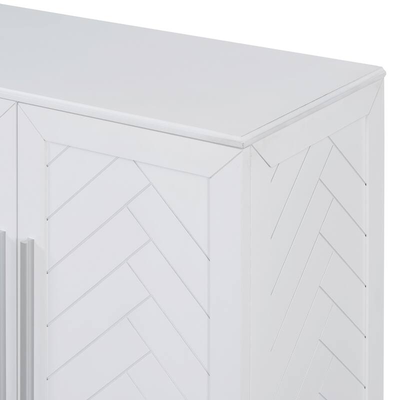 Wooden Sideboard with 4 Doors, Coffee Bar Cabinet with Adjustable Shelves, Storage Cabinet with Silver Handles