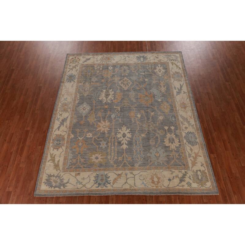 Hand Knotted Oriental 100% Wool Carpet Transitional All-Over Greys & Charcoal Oushak Area Rug - 9' 11'' X 8' 2''