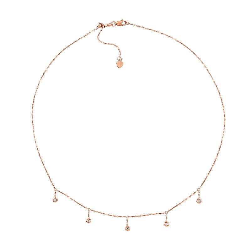 Marquee Jewels 14K Solid Rose Gold 1/6 CTW Diamond Bezel Drop Necklace