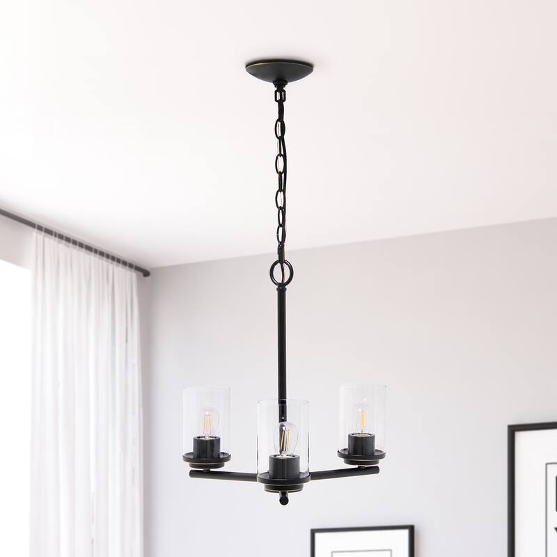 15" 3-Light Pendant Chandelier - Metal & Glass - Kitchen Island Lighting - Bronze Finish - 17
