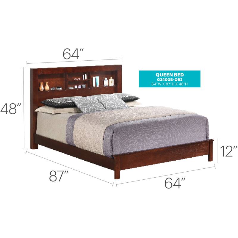 Elegant Transitional Queen Bed with Cherry Finish, Durable Construction, Assembly Required