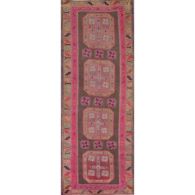 Ardebil Persian Vintage Runner Rug Handmade Geometric Wool Carpet - 3'8" x 10'6"