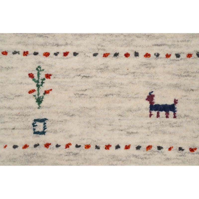 Hand Knotted Oriental 100% Wool Carpet Tribal Animal Pictorial Beige & Ivories Gabbeh Area Rug - 7' 9'' X 5' 1''
