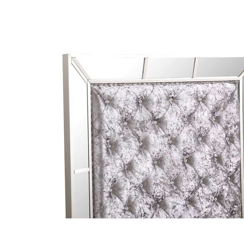 Diamond Tufted Twin Panel Bed with Mirror - 80" - Silver Champagne