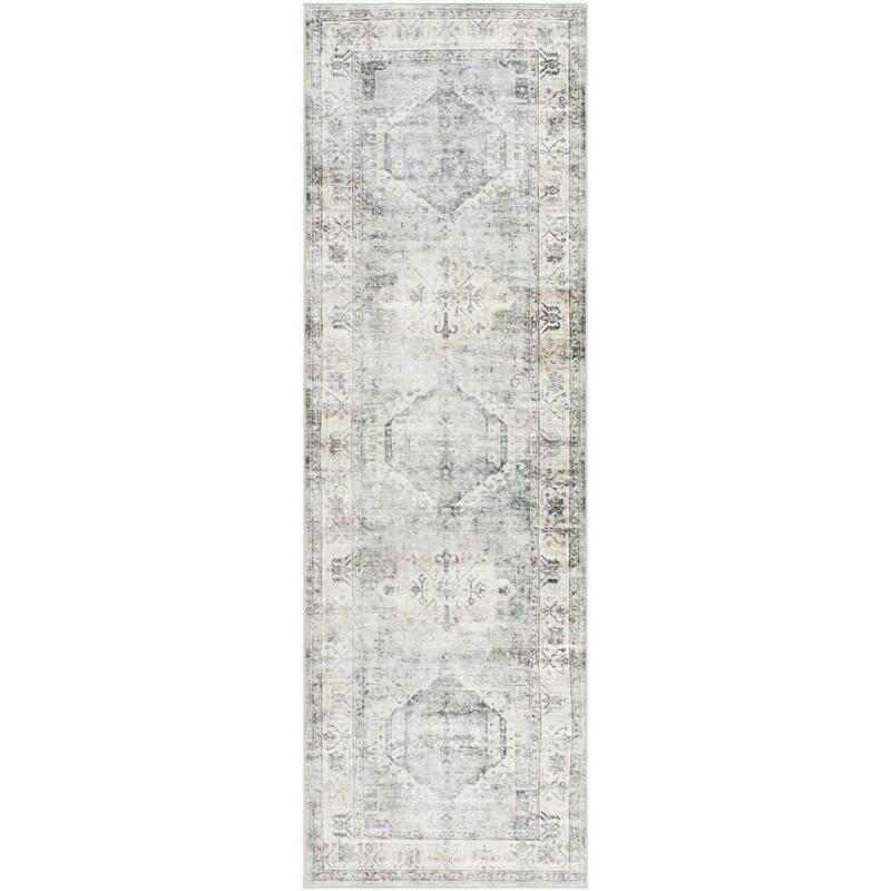 Livabliss Traditional Lavable Medallion Washable Area Rug - 2'6" x 8' - Gray/Brown