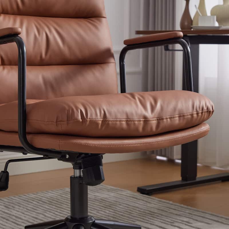 Mid Back Ergonomic Office Chair, PU Leather Swivel Desk Chair