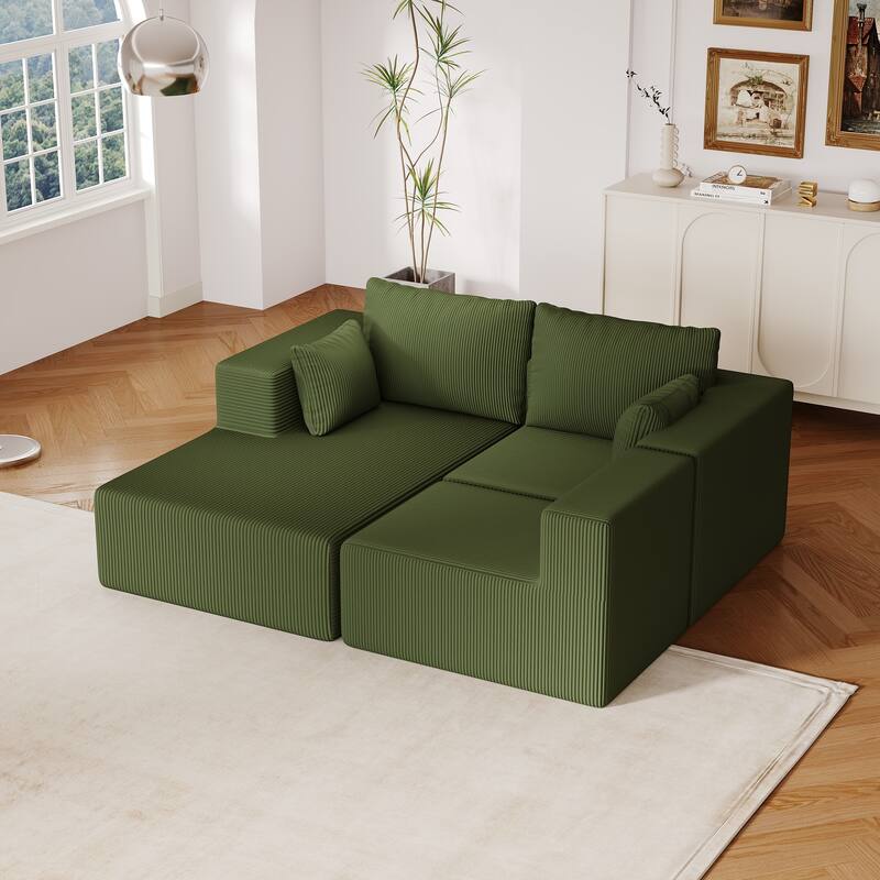 L Shaped Sectional Foam Sofa, Upholstered Corduroy Fabric Sofa, Modular Cloud Couch with Chaise Lounge & Removable Covers