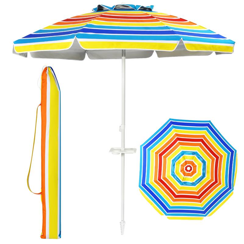 7.2 FT Beach Umbrella Portable Outdoor Umbrella w/ Sand Anchor - Navy Blue