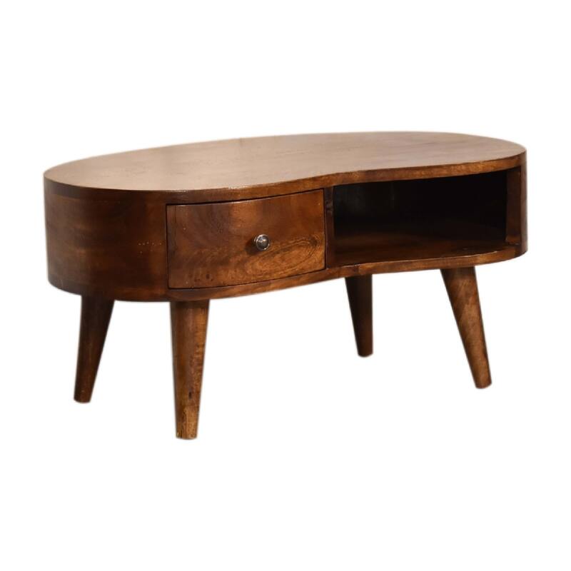 Artisan Furniture Chestnut Solid Wood Mini Wave Coffee Table, Brown with 1 Drawer