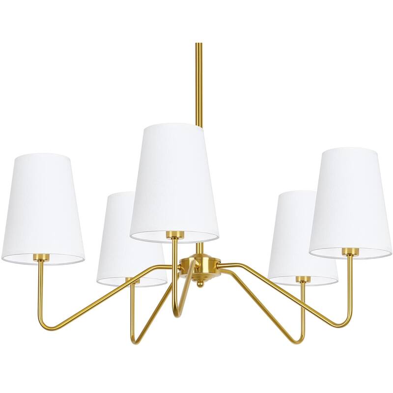 5-Light Modern Chandelier with White Shades,30"Brass Gold Chandelier,Classic Pendant Ceiling Light Fixture w/ E12 Base - Gold
