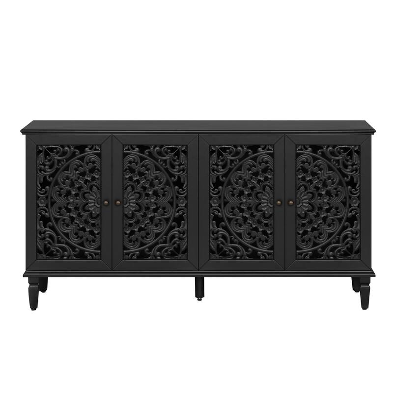 Floral Carvings with Solid Wood Legs&Antique Brass Handles&Adjustable Shelves, TV Stand for 65''+ TV, Sideboard