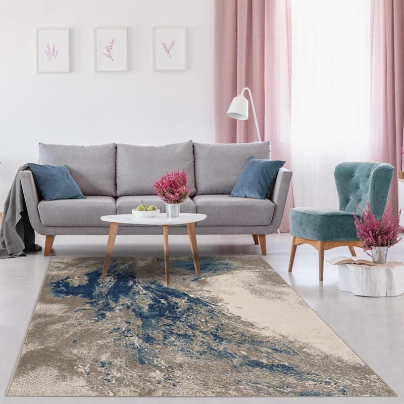 Luxe Weavers Lagos Collection 5575 Beige 5x7 Abstract Area Rug - Blue/Beige/Ivory - 8x10