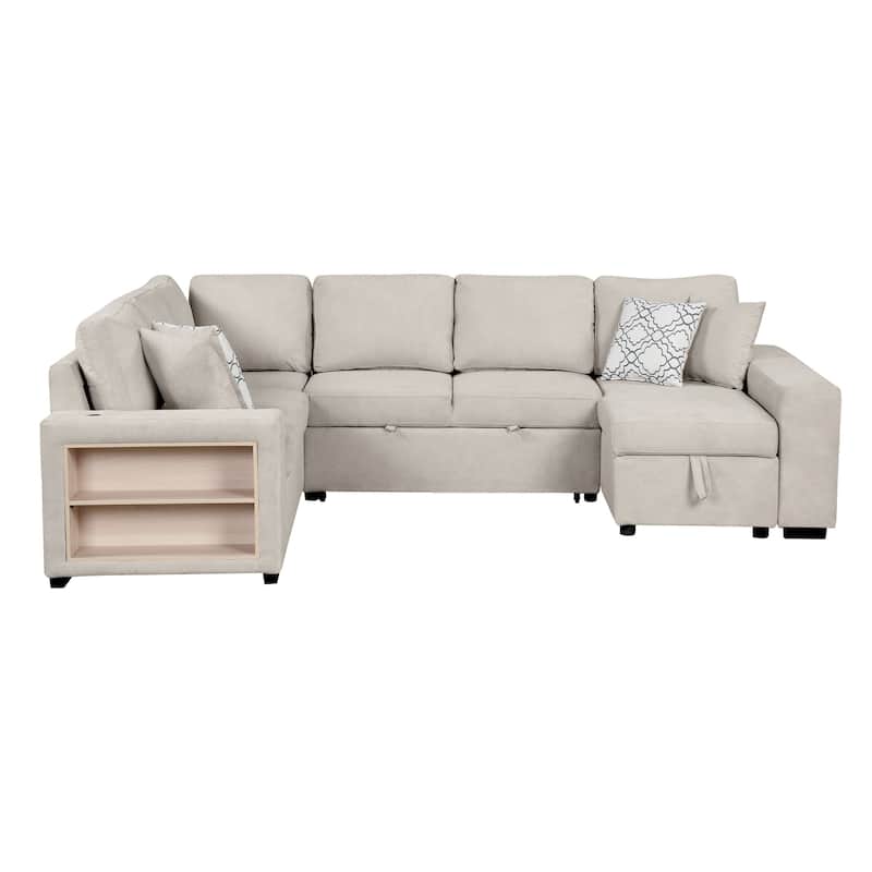 109" Chenille U-Shaped Convertible Sectional Sofa with USB & Storage