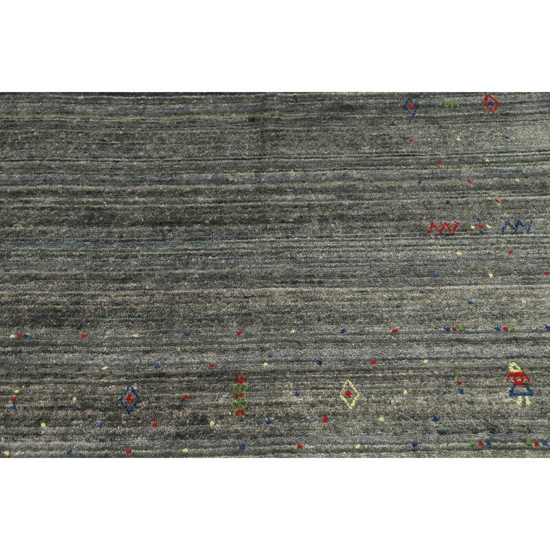 Hand Knotted Oriental Viscose Silk Carpet Tribal Animal Pictorial Greys & Charcoal Gabbeh Area Rug - 9' 10'' X 7' 11''