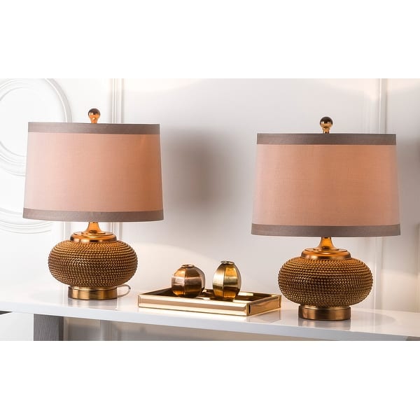 slide 2 of 7, SAFAVIEH Lighting 19-inch Gold Beaded Table Lamp (Set of 2) - 14"x14"x19"
