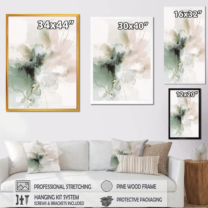 Designart "Green And Cream Essence Of Modernity I" Abstract Framed Canvas Wall Art