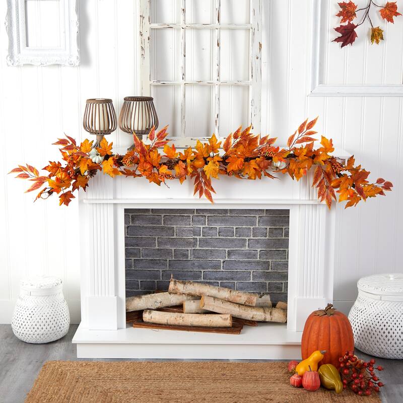 Fall Garland 6Ft Artificial Maple Leaf Pumpkin Pinecone Decor Harvest Autumn Home Decor - 72