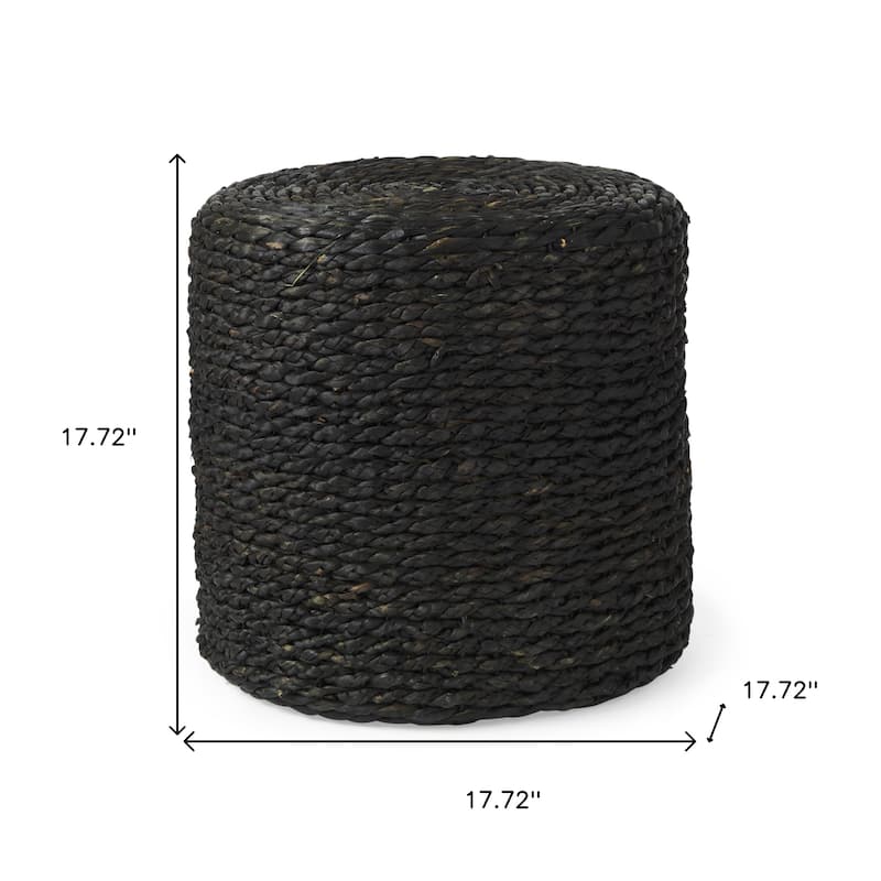 HomeRoots 18" Black Water Hyacinth Round Pouf Ottoman