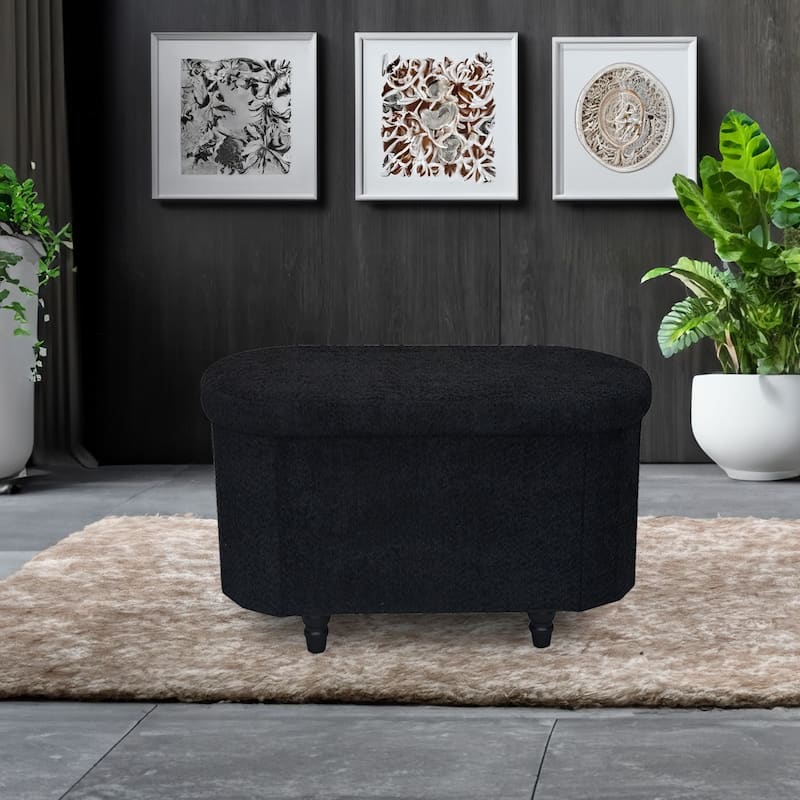 Black Boucle Storage Ottoman Bench Modern Upholstered Seat 30" x 15"