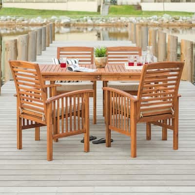 Walker Edison Surfside 5-piece Acacia Wood Outdoor Dining Set - 60 x 34 x 30h