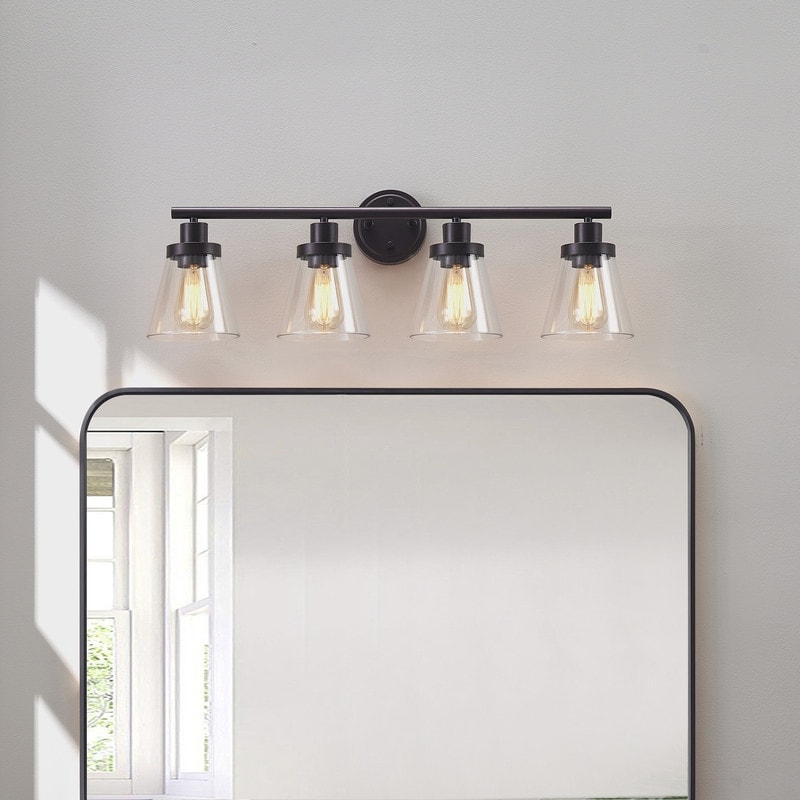 KAWOTI 30.6 inch 4-Light Bathroom Vanity Light with Bell Glass Shade
