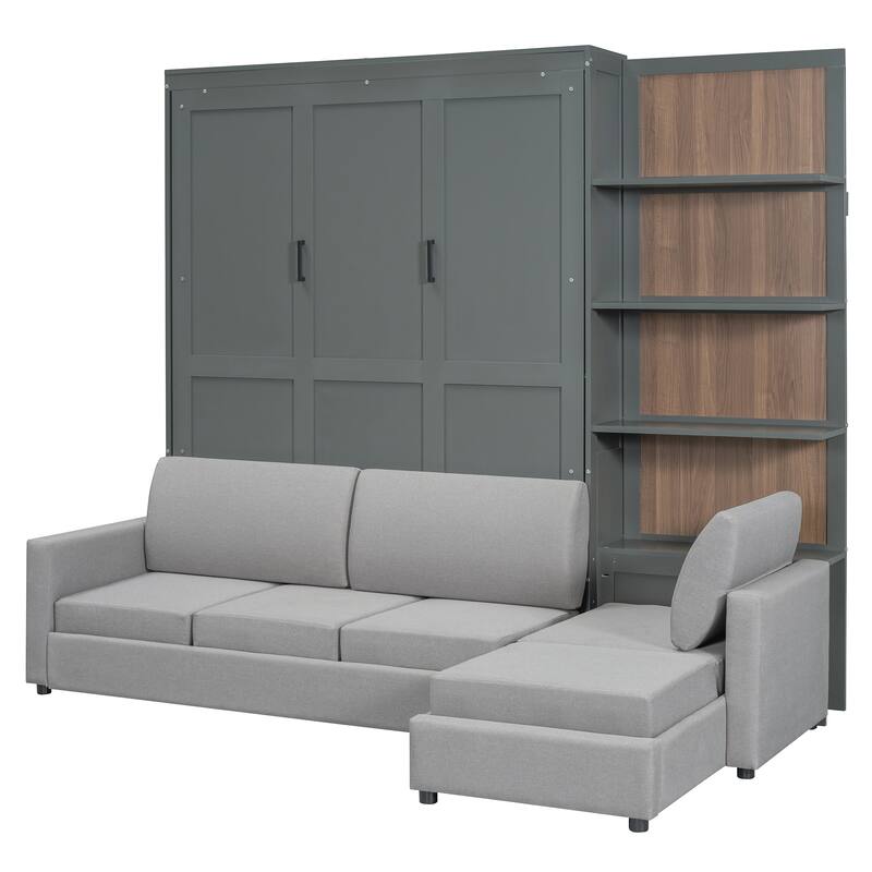 Queen Size Smart Murphy Bed - Space-Saving Wall Bed with Sofa and Shelves