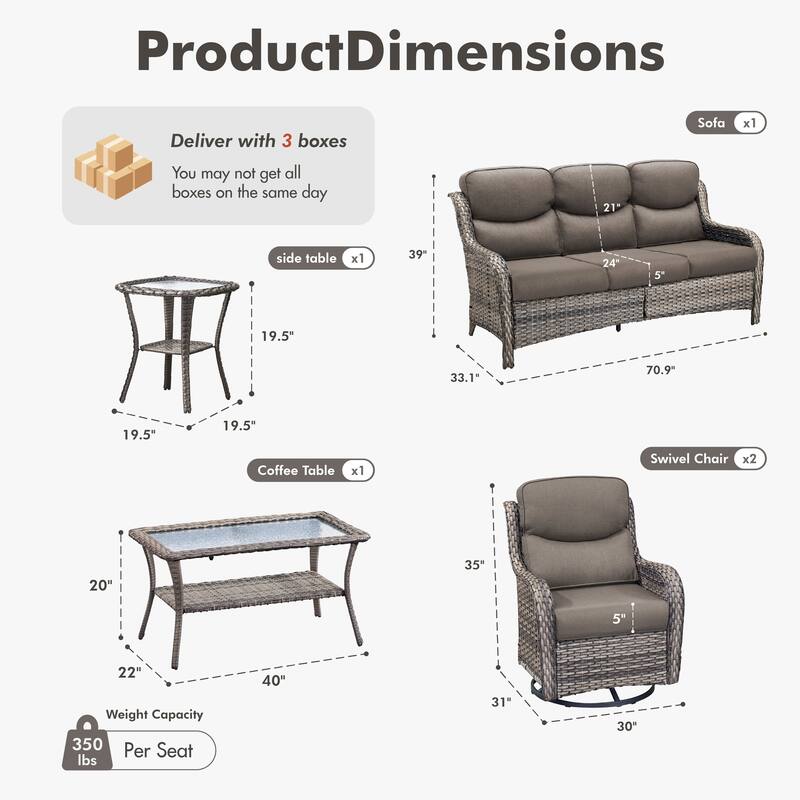 Meyreso 5-Piece Wicker Outdoor Patio Conversation Set with 5-Inch Thick Olefin Cushions