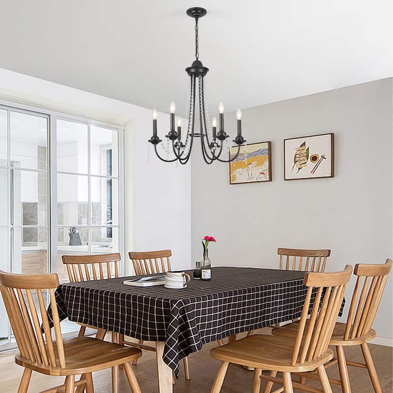 6-Light Candlestick Hanging Crystal Linear Chandelier Lighting for Kitchen Island