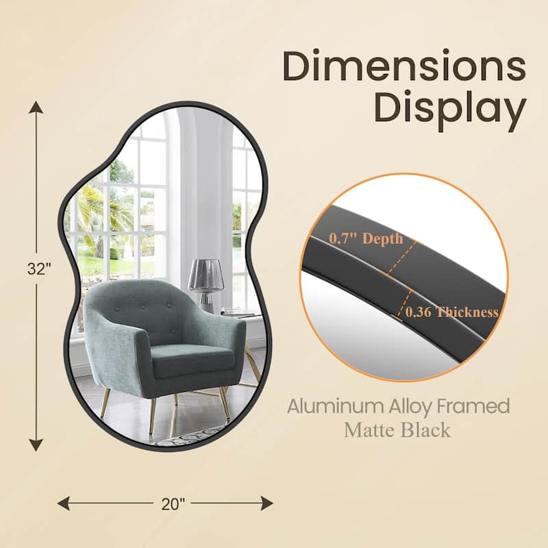 Asymmetrical Decorative Wall Mirror Irregular Aluminum Alloy Frame Bathroom Vanity Mirror - Black