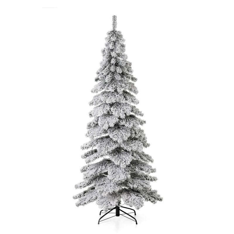 Glitzhome 7.5ft/9ft/12ft Pre-Lit Flocked Layered Spruce Artificial Christmas Trees