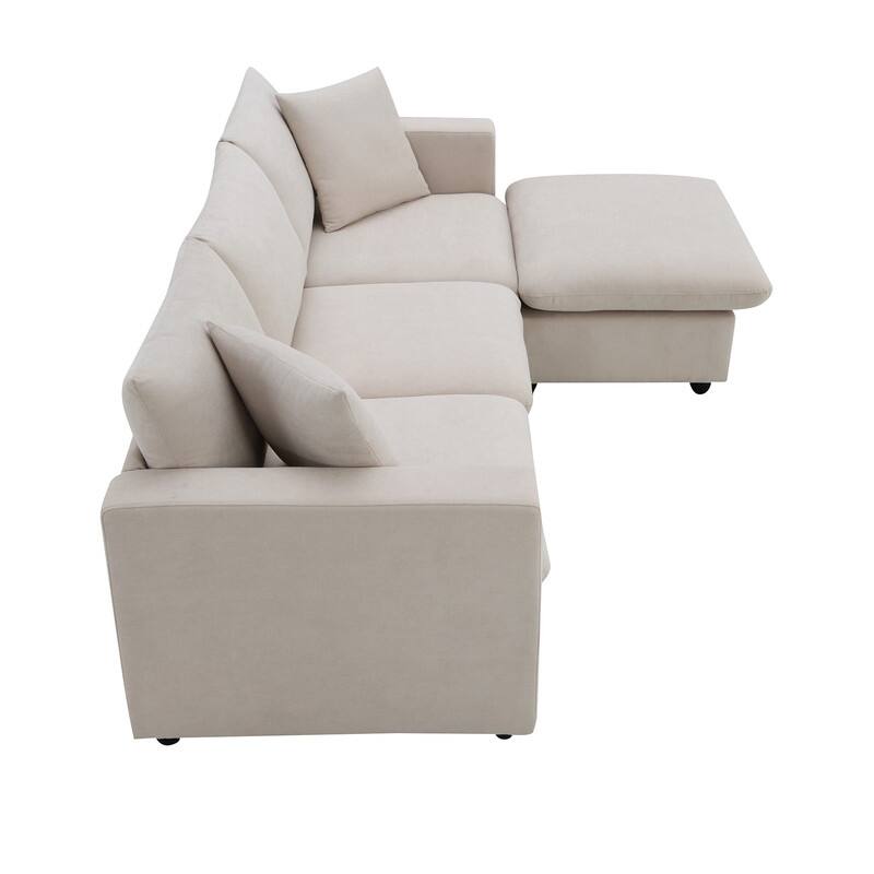100" L-Shaped Sectional Sofa, Modern Couch Set with Convertible Ottoman and 2 Free Pillows