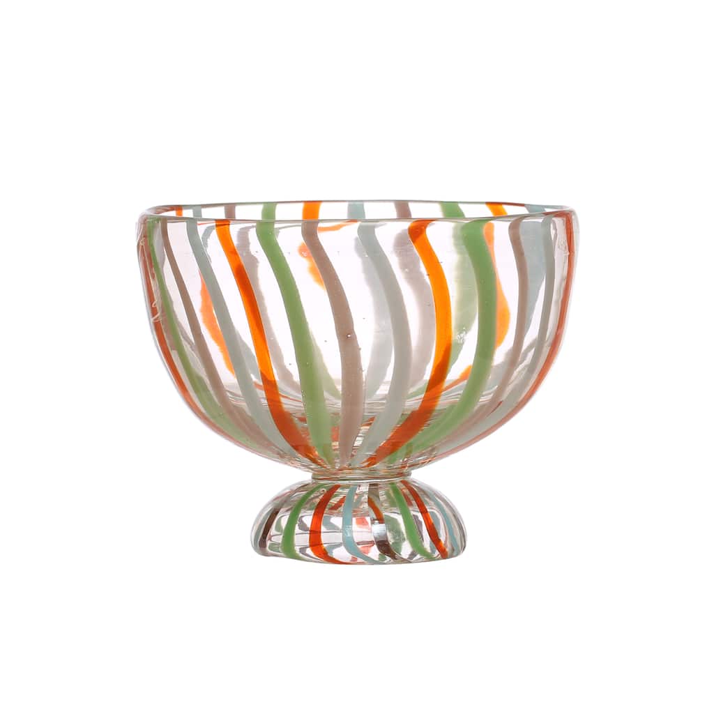 Hand-Painted Glass Footed Bowl with Stripes - 6.8"L x 6.8"W x 6.0"H - 6.8"L x 6.8"W x 6.0"H
