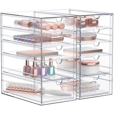 Sorbus Acrylic Cosmetic Makeup Organizer 10 Drawers Clear Stackable Storage Bins For Jewelry And Office Supplies Organizer- 2Pc