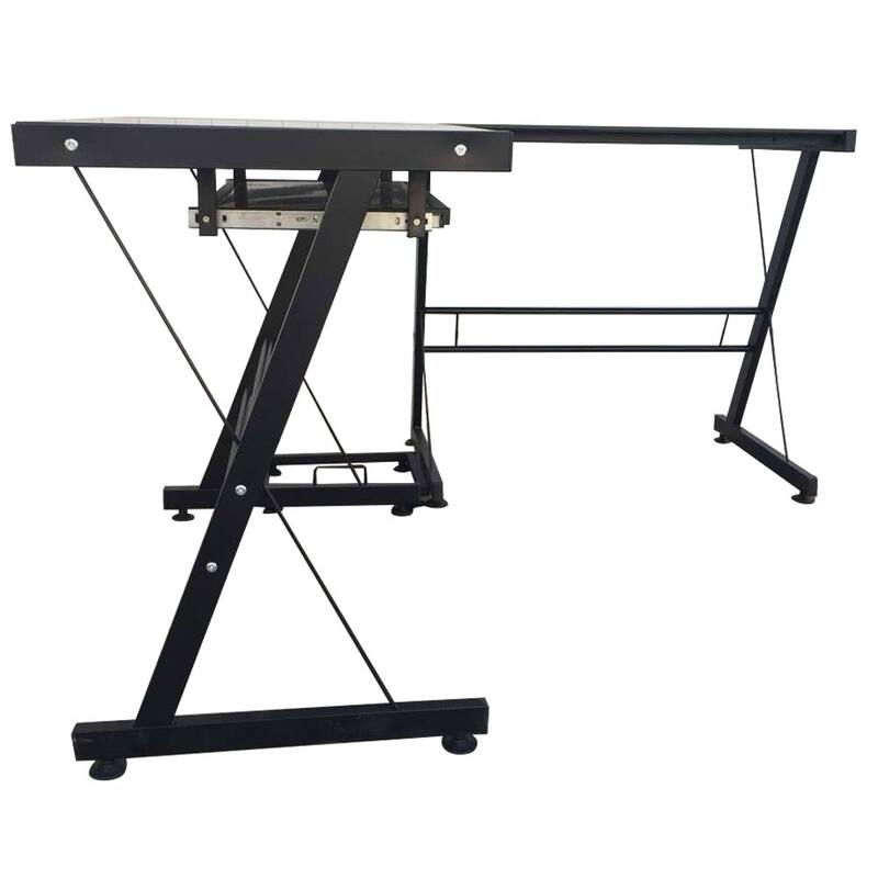 Porch & Den Champlain Glass L-shaped PC Laptop Computer Desk w/Keyboard Tray