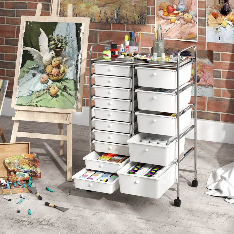 Costway 15-Drawer Trolley with Chrome Plated Metal Frame & Lockable - See Details