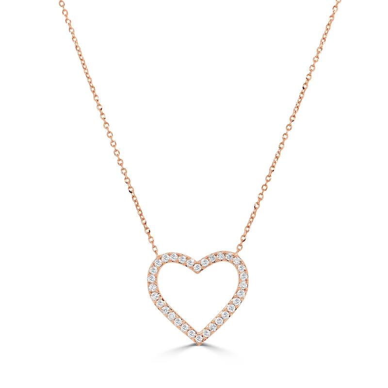 Joelle Collection 14K Gold Diamond Open Heart Necklace 0.75" Inch Drop