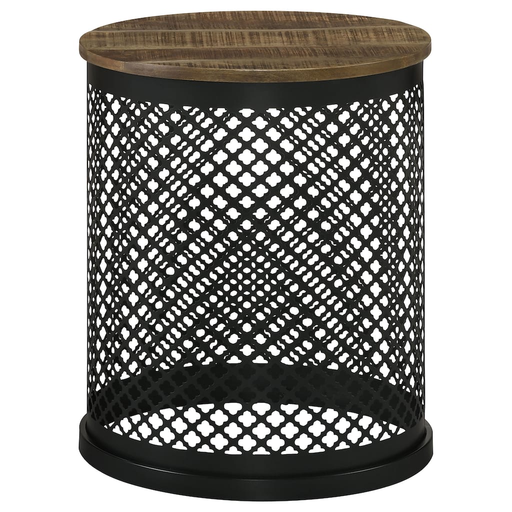 Round Accent Table with Drum Base Natural and Black