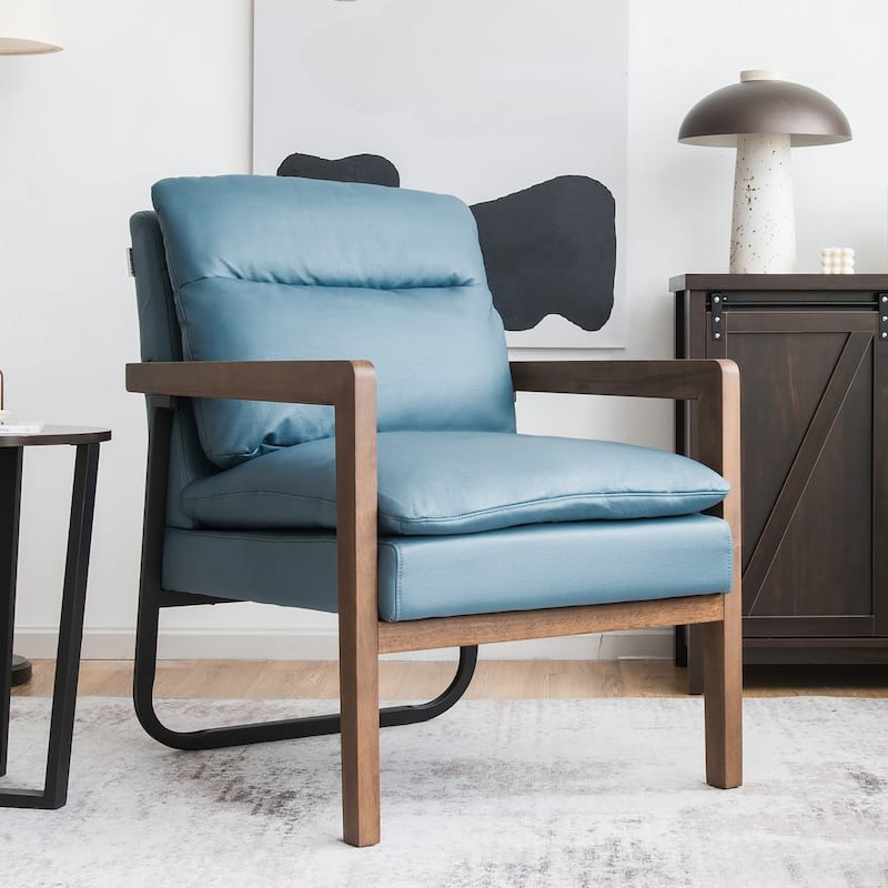 Costway Modern Accent Armchair Lounge Chair w/ Rubber Wood Legs & - 34.5'' x 26.5'' x 36''