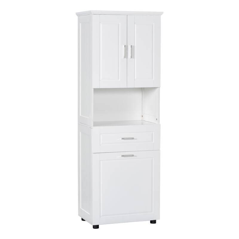 Tall Bathroom Linen Tower with Cabinet, Drawer and Hamper