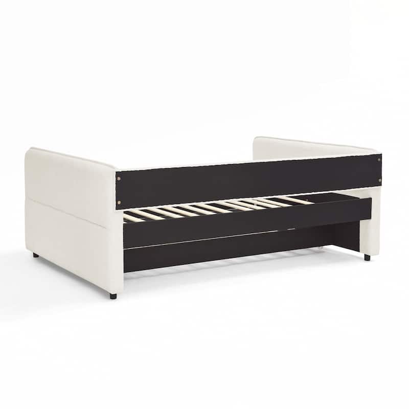 Boucle Fabric Daybed with Trundle Upholstered Tufted Sofa Bed